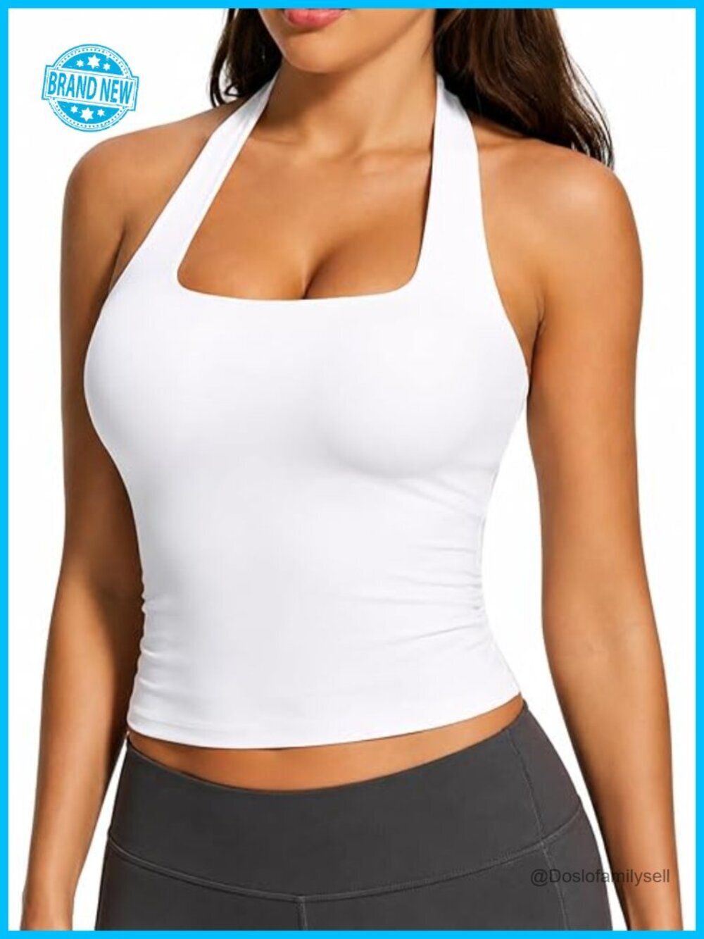 Halter Neck Tank Top with Built-In Bra Backless Y2K Workout Top